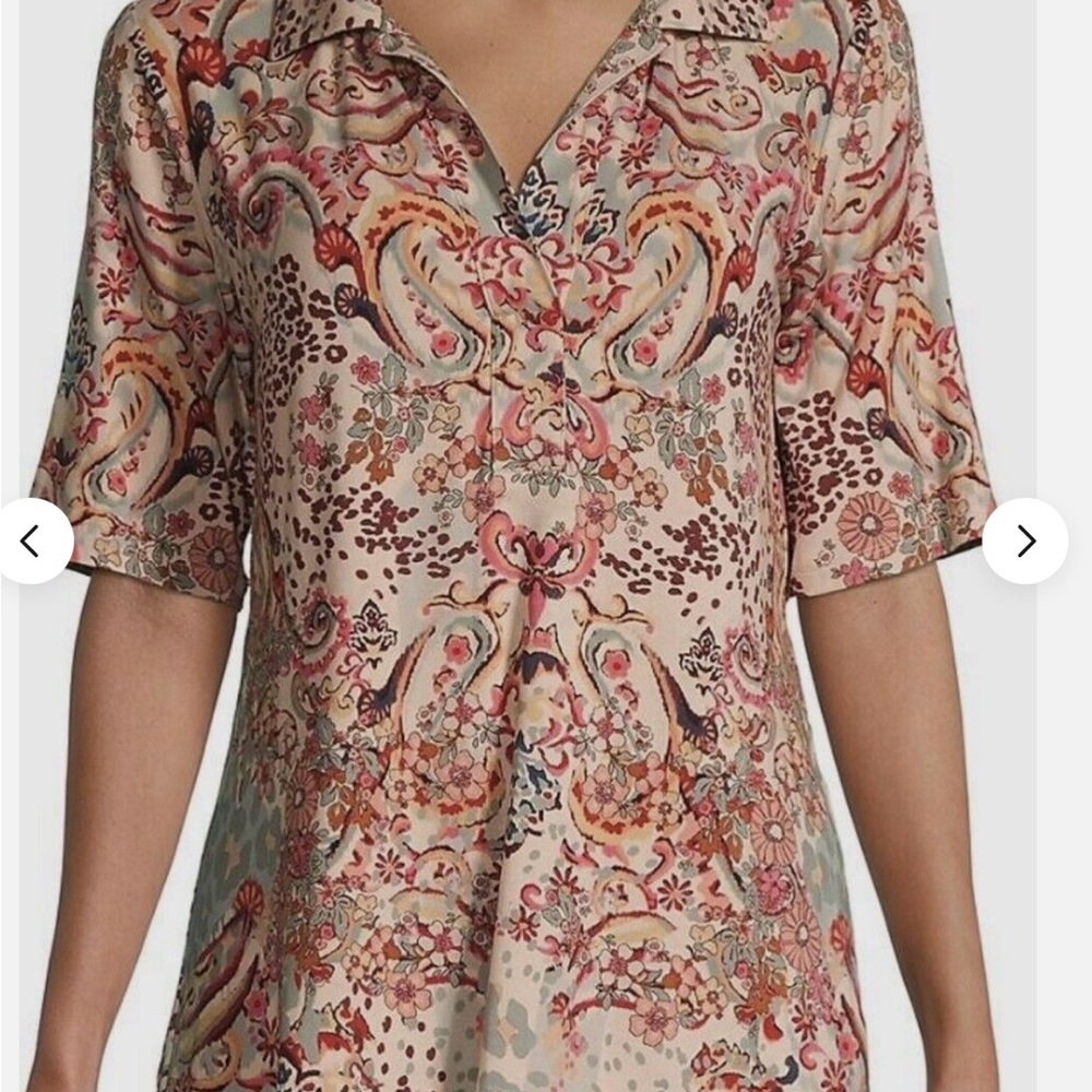 Johnny Was Beige Multi Paisley Print Tunic Blouse